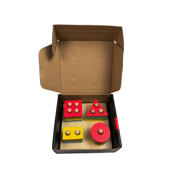 WOOD CITY Wooden Sorting & Stacking Toy, Shape Sorter Toys for Toddlers, 4 Shape - Picture 3 of 4